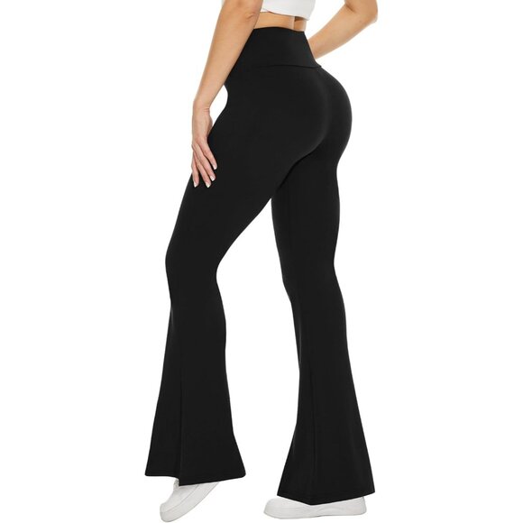 Black Flare Leggings for Women, Crossover Yoga Pants with Pockets Bootcut Flared - Picture 2 of 5